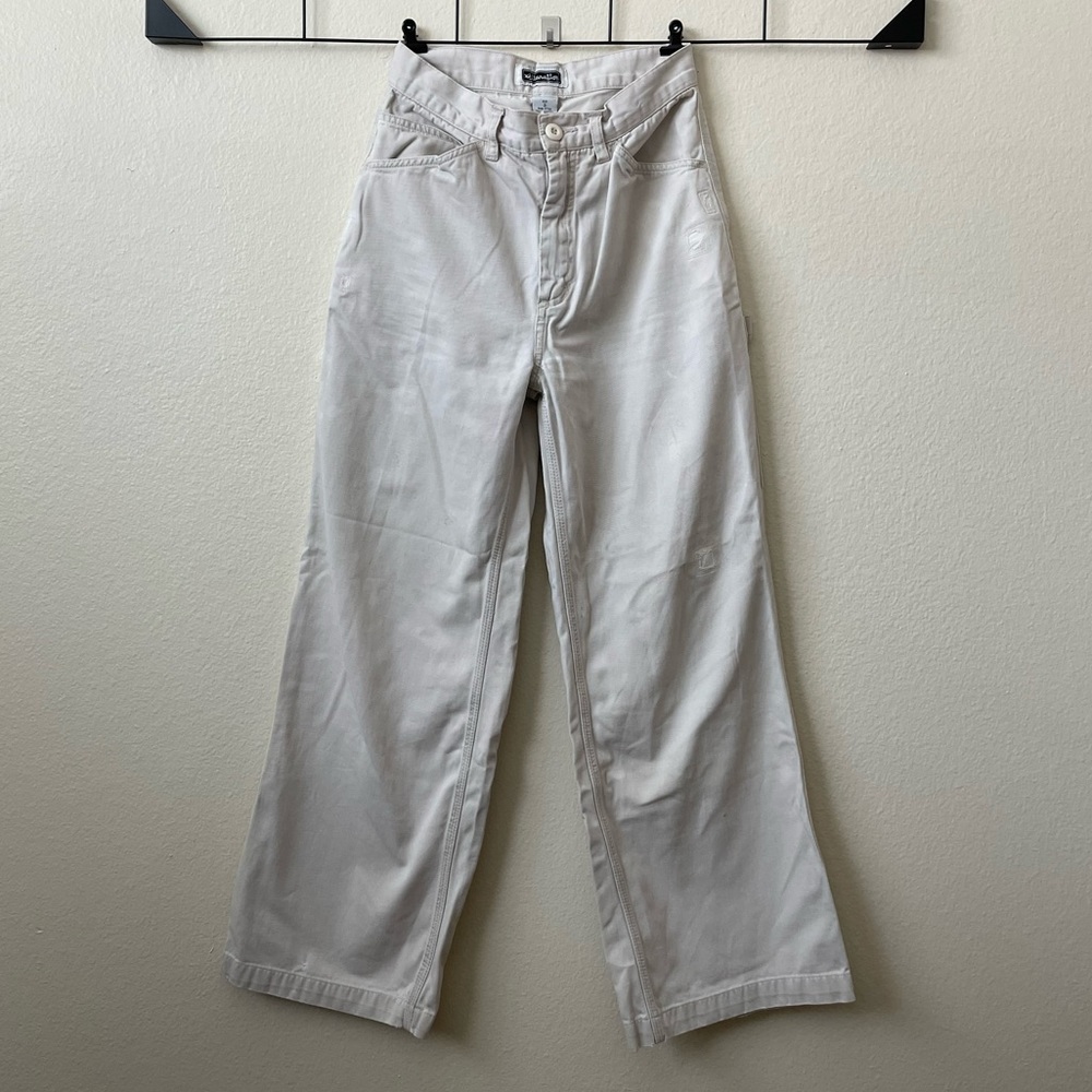 Vintage style cargo flare pants in cream